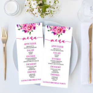 Menu Fleur rose et pourpre Nourriture fête d'anniversai