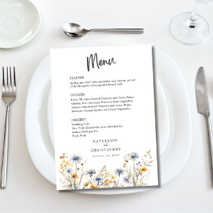 Menu Fleur sauvage aquarelle Elegant Dusty Blue Mariage