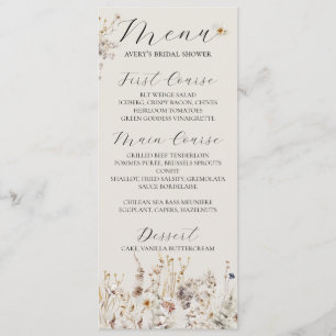 Menu Fleur sauvage Boho Rustic Elegant Fête des mariées