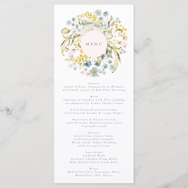 Menu Fleur sauvage de printemps Boho Pampas Mariage (Devant)