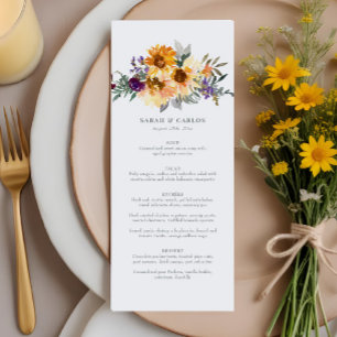Menu Fleur sauvage de tournesol rustique Mariage jaune 