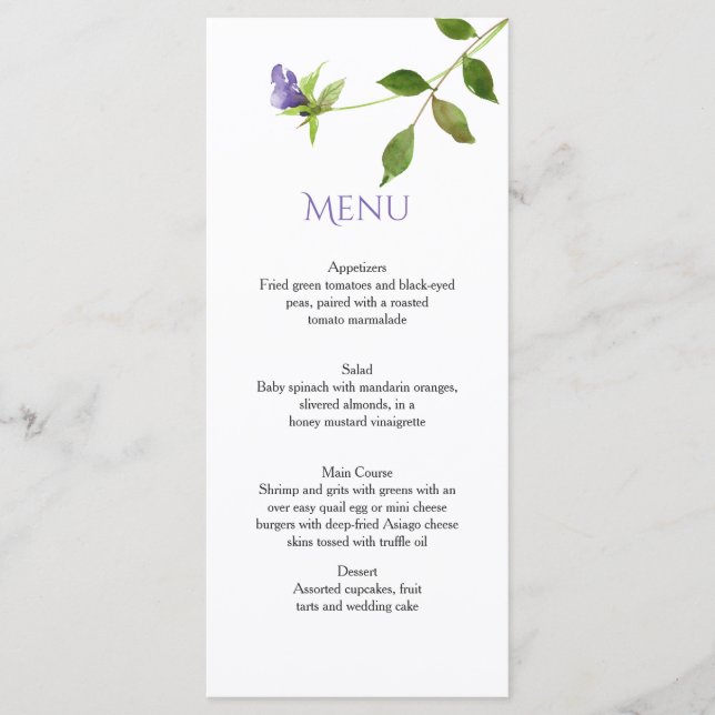 Menu Fleur sauvage pourpre Blossoms Feuilles verts Cart (Devant)