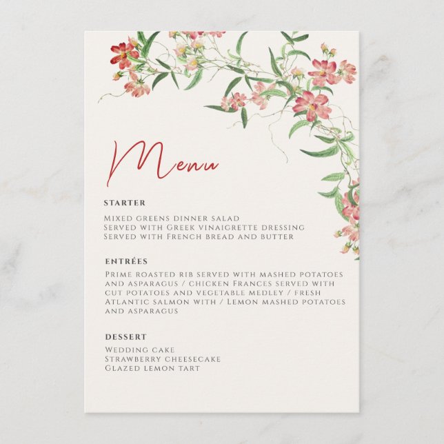 Menu Fleur sauvage rose Rose Spring Garland Mariage (Devant)