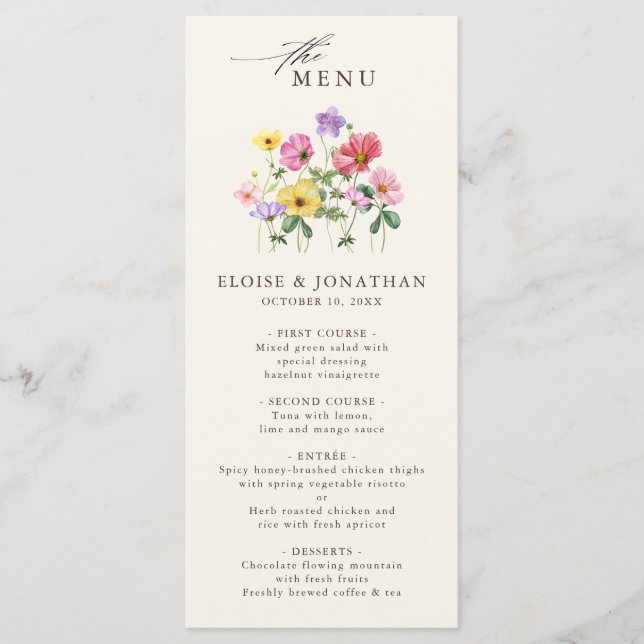 Menu Fleur sauvage Rustic Chic Floral Mariage campagnar (Devant)