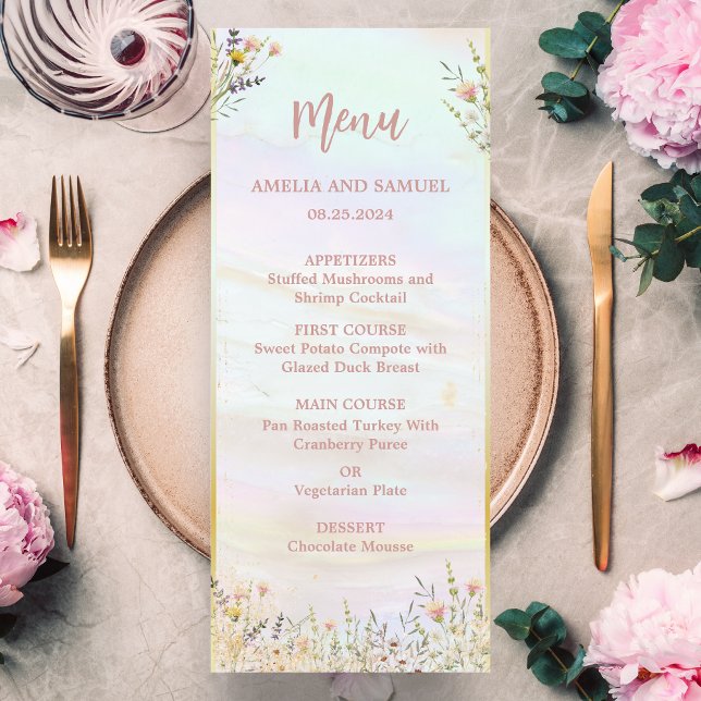 Menu Fleur sauvage rustique Pastel Garden Mariage (Créateur téléchargé)