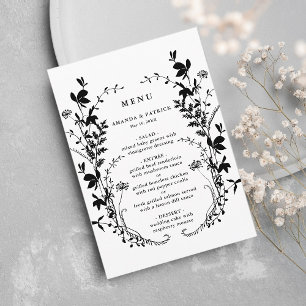 Menu Fleur sauvage Silhouette Wreath Mariage noir et bl