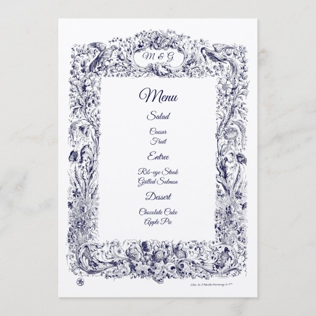 Menu Fleur sauvage vintage Mariage Oiseaux et papillons (Devant)
