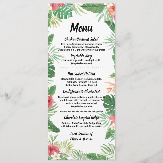 Menu Fleurs Aquarelle Tropicale Mariage Réception (Devant)