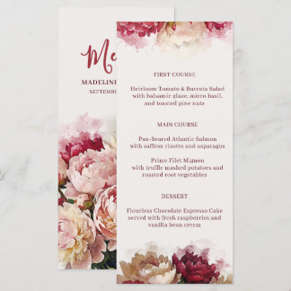 Menu Fleurs aquarelles | Réception romantique de pivoin