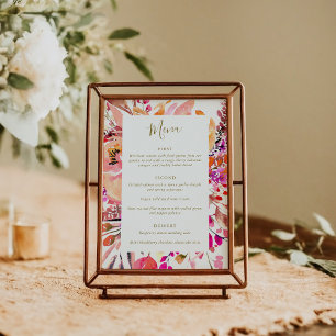 Menu Fleurs aquarelles roses élégantes pour mariage per