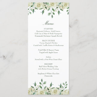 Menu Fleurs Blanches Élégantes Décoration de Baptême