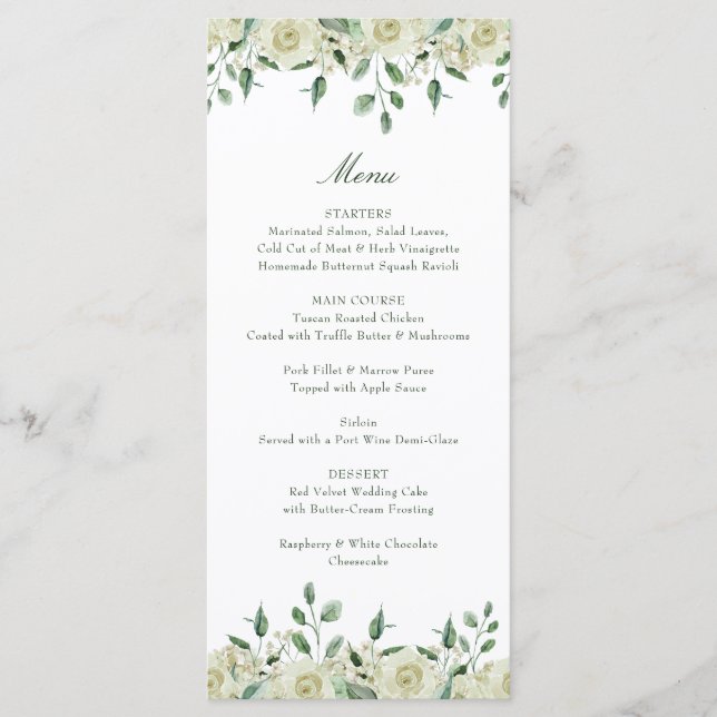Menu Fleurs blanches élégantes Verdure Baptême (Devant)