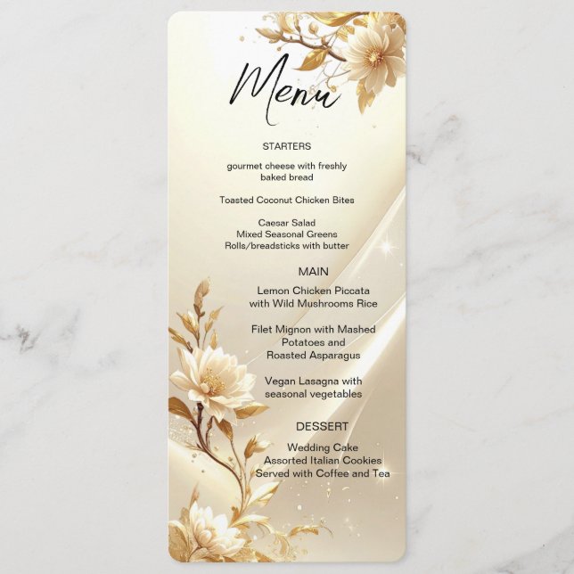 Menu Fleurs Blanches et Dorées (Devant)