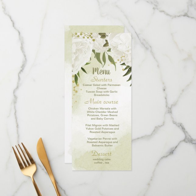 Menu fleurs blanches mariage (Devant/Arrière en situation)