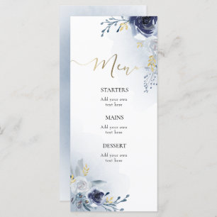 menu fleurs bleu aquarelle