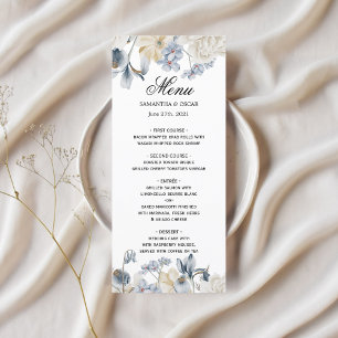 Menu Fleurs Bleues Et Blancs D'Hiver Élégantes