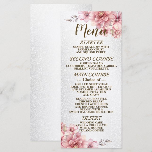 Menu Fleurs d'aquarelle rose de fête Parties scintillan (Devant / Derrière)