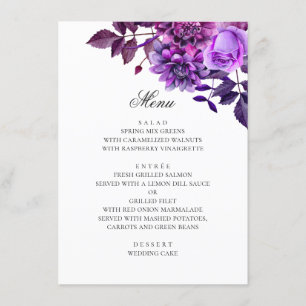 Menu Fleurs d'aquarelle violet. Mariage floral lavande