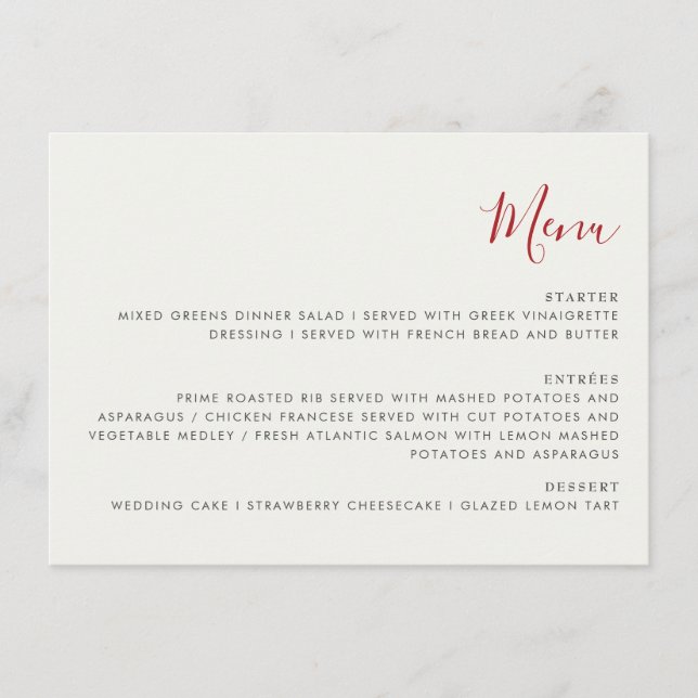 Menu Fleurs de fraises rouges sucrées Mariage (Devant)