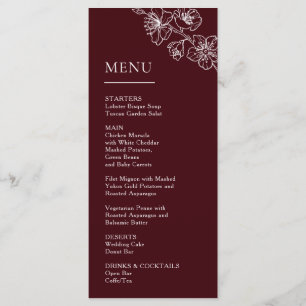 Menu Fleurs de ligne blanche Mariage bordeaux profond