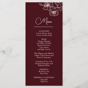 Menu Fleurs de ligne blanche Mariage bordeaux profond
