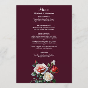 Menu Fleurs de mariage florales rose blanc rose foncé