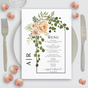Menu Fleurs de pêche, arche et mariage de automne monog