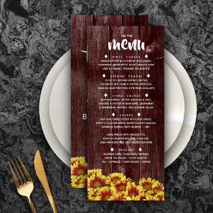 Menu Fleurs de soleil d'automne rustiques sur Mariage d