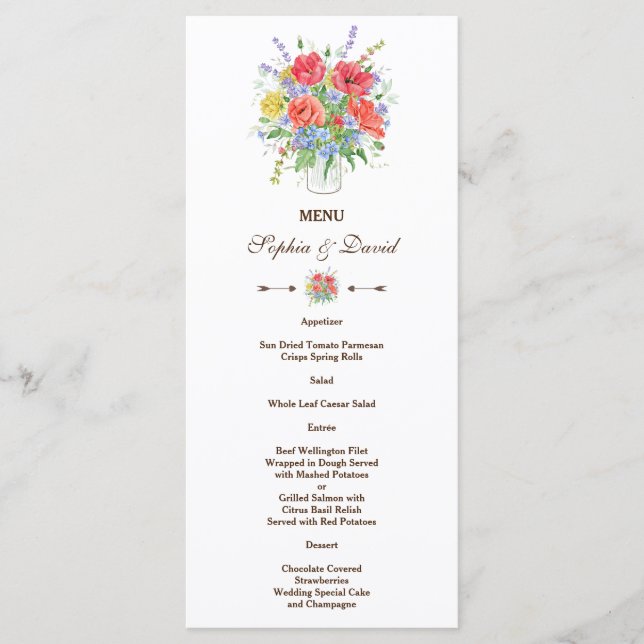 Menu Fleurs des champs aquarelle rustique (Devant)