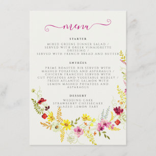 Menu Fleurs d'orchidées violettes roses Mariage de cour