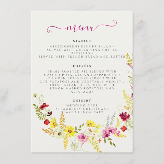 Menu Fleurs d'orchidées violettes roses Mariage de cour (Devant)