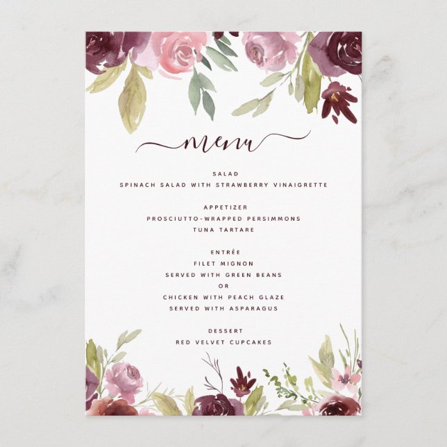 Menu Fleurs Élégantes Bourgogne Réception De Mariage Fl (Devant)