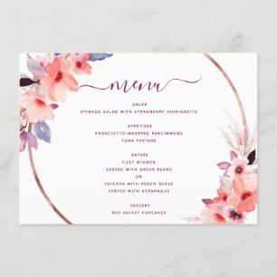 Menu Fleurs géométriques bordeaux Mariage floral