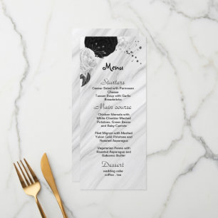 Menu fleurs noires et blanches belle mariage