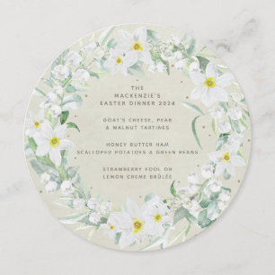 Menu Fleurs printanières blanches rondes/Carrés Fleurs