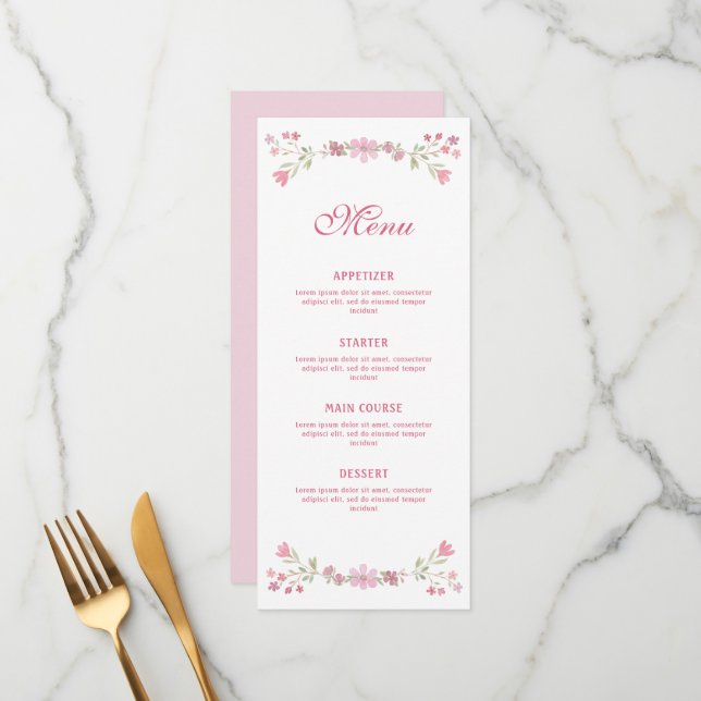 Menu Fleurs roses classiques (Devant/Arrière en situation)