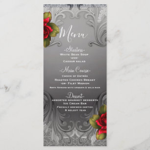 Menu Fleurs Rouge Ornementales Argentées Antiques 