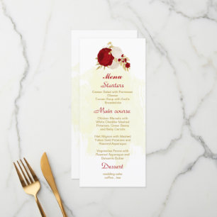 Menu fleurs rouges et blanches foncées or mariage botan
