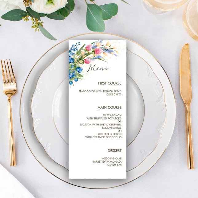 Menu Fleurs sauvages d'aquarelle et Mariage rustique de (Créateur téléchargé)