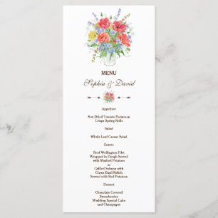 Menu Fleurs sauvages de prairie d'aquarelle rustiq