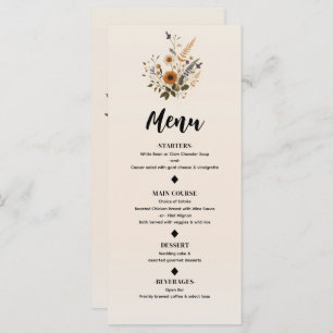 Menu Fleurs sauvages Vintage Floral Bohemian Mariage Me