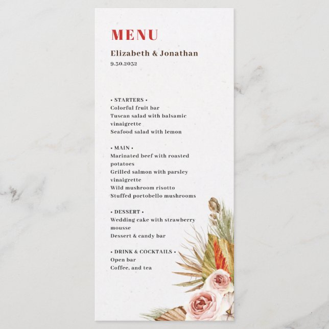 Menu Fleurs séchées du désert boho romantique (Devant)