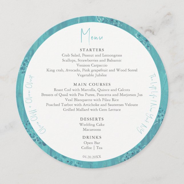 Menu Fleurs turquoise mignonnes Cercle Mariage (Devant)
