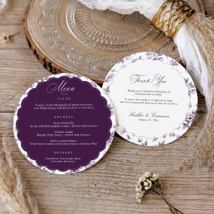 Menu Fleurs Vintage Foncé Violet Remerciement Rond Mari