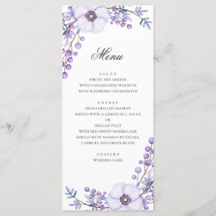 Menu Fleurs violettes. Dîner à la mariage violette