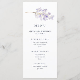 Menu Fleurs violettes et Mariage d'aquarelle de branche