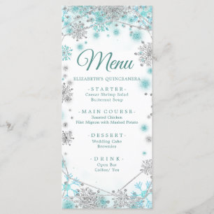Menu Flocon de neige vert Turquoise Silver Quinceañera