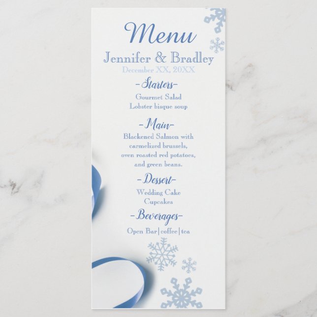 Menu Flocons de neige et rubans bleus (Devant)