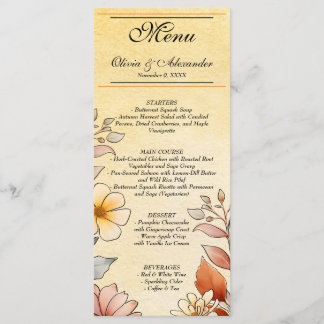 Menu floral aquarelle automnal Terracotta jaune
