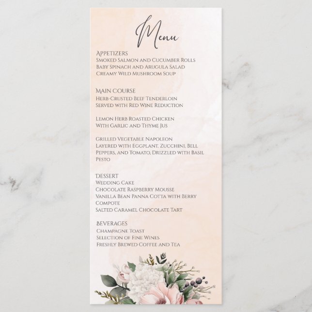 Menu Floral Blush Pink Mariage (Devant)
